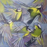 Blue Tits 2- oil on board. SOLD. Cards available.