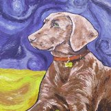 Vincent the Weimaraner. Mixed media on canvas. FOR SALE. Cards available